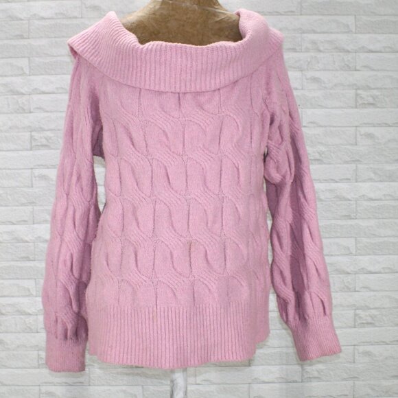 ALMOST FAMOUS Sweater Oversized Cowl Off Shoulder Cable Knit Pastel Pink 1X - Picture 1 of 12